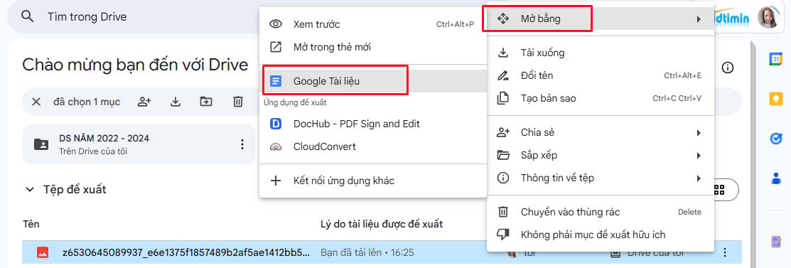 Mở ảnh bằng Google Docs