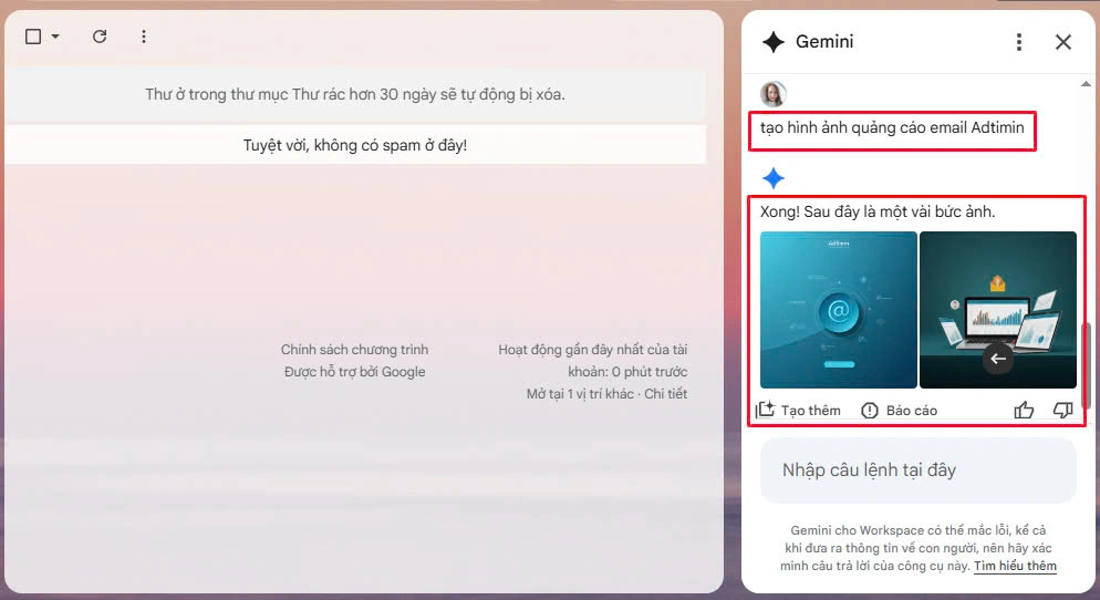Tính năng tạo hình ảnh bằng Gemini trong Gmail