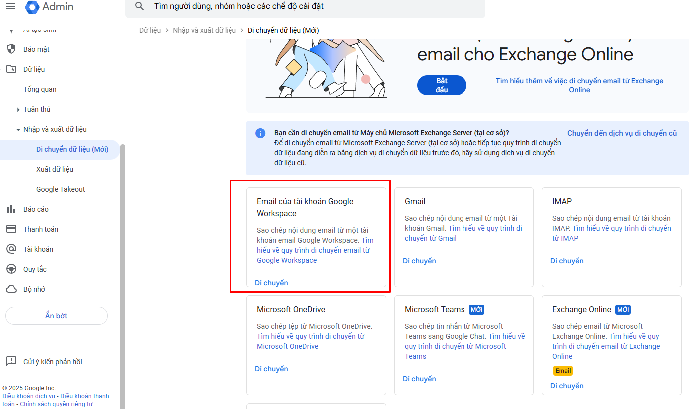 Chuyển dữ liệu Google workspace 1 Chuyển dữ liệu Google workspace 1