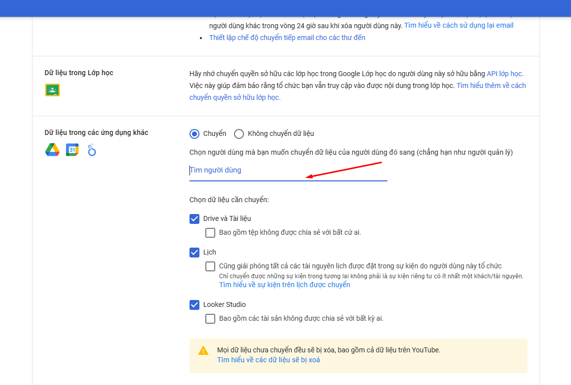 Chuyển dữ liệu google drive Chuyển dữ liệu google drive