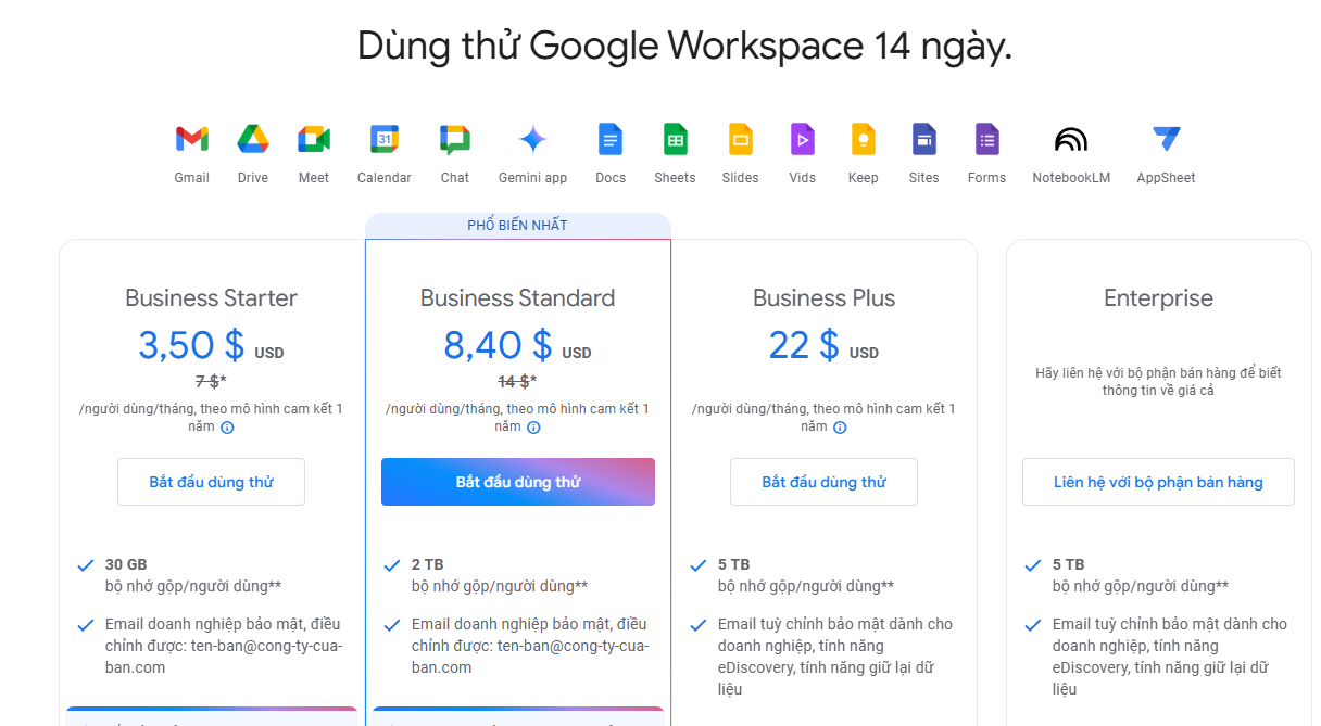 Các gói Google workspace