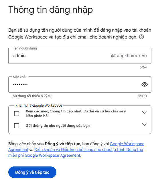 Nhập thông tin người quản trị Nhập thông tin người quản trị