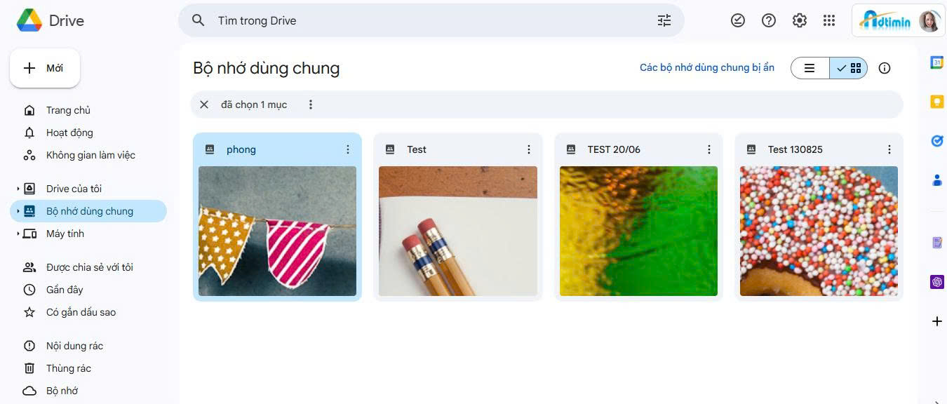 Tính năng bộ nhớ dùng chung trong Google Workspace