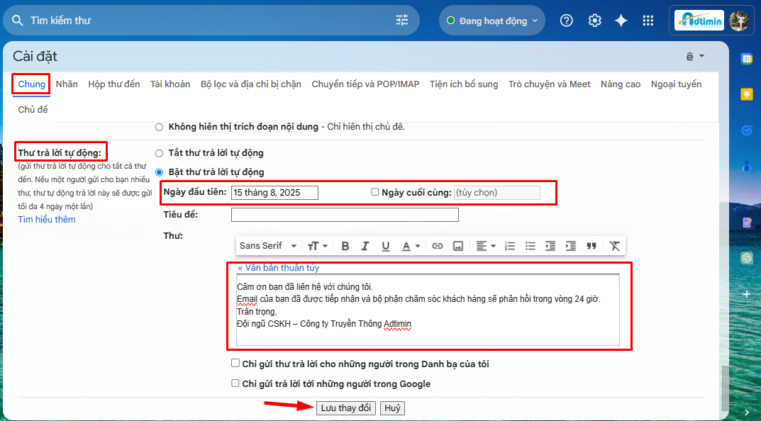 Cách tạo email tự động trả lời trên Gmail