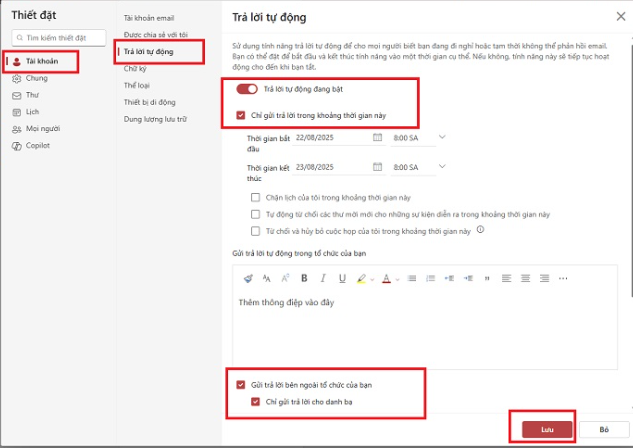 Cách tạo email trả lời tự động trên Outlook