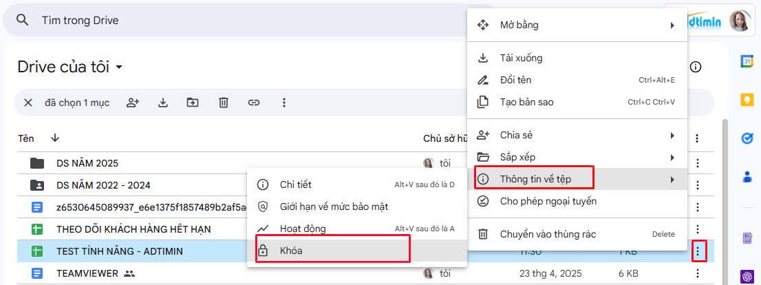 Hướng dẫn khóa bảo mật File và từng sheet trong Google Drive