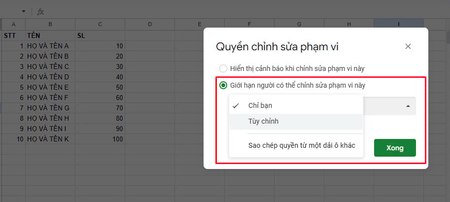 Giới hạn người có thể chỉnh sửa