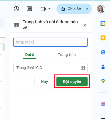 Khóa ô trong google sheet