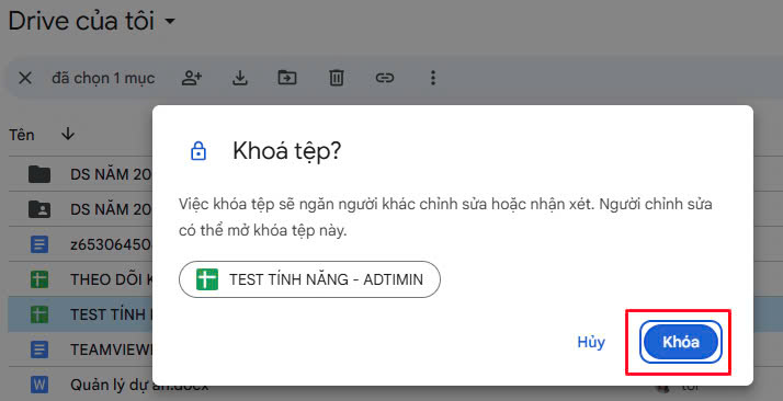 Khóa tệp tin trên google drive